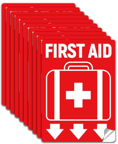 WADORN 10 Stück Erste Hilfe Schild Aufkleber PVC Wasserdicht Notfall Erste Hilfe Selbstklebende Aufkleber Schilder Etiketten Für Krankenhäuser Geschäfte Autos Wände Glas 13x18cm