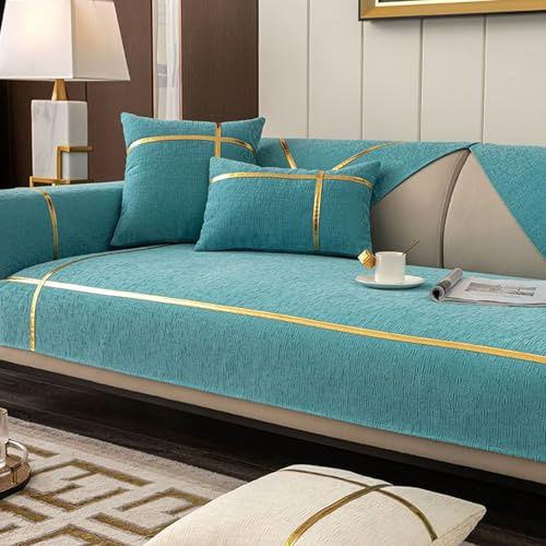 Rutschfest Sofa Sofabezug 1 2 3 4- Sitzer GepräGtes Chenille Sofaschoner FüR Leder/Holz/Stoff Sofa L U-Form Eckecouch Universal Sofa üBerwurf Decke FüR Katzen Hunde Balkonmatte(70X150cm,Green)