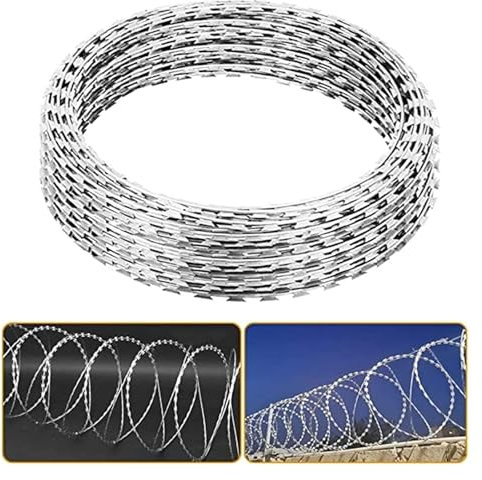 Razor Barbed Wire, Razor Wire, Razor Fence, 10M/33FT Galvanized Steel Razor Barbed Wire, Razor Wire Fencing Helix Rolling