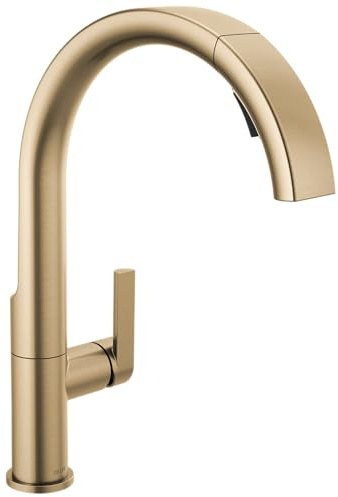 Delta Keele Brushed Gold Kitchen Faucet with Pull Down Sprayer, Modern Brushed Gold Single Hole Kitchen Sink Faucet, Single Handle, Champagne Bronze 19824LF-CZ