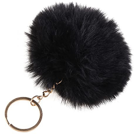 JSGHGDF 1 porte-clés pompon en forme de pompon pour filles et femmes avec pendentif de sac, accessoires de bijoux, Noir