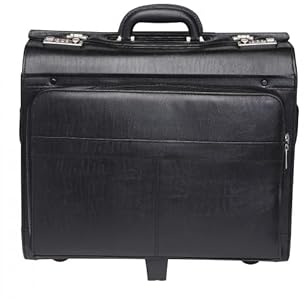 PU Pilot Trolley Case with Front Laptop Pocket, 2 Wheel Laptop Rolling Case, Business Suitcase, Hand Luggage, Pilot Case- Black
