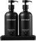 Janxin 2 Pièces 500ml Distributeur Savon Verre, Distributeur Liquide Vaisselle, Réutilisable Flacon Salle De Bain avec Tête De Pompe, avec bac en céramique (Bouteille Noire + tête Noire)