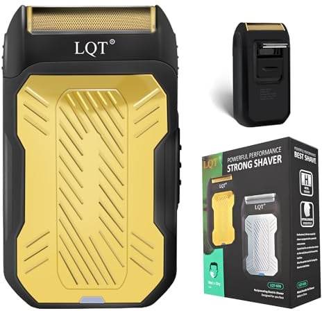 LQT Professioneller Rasierer, kompakter und kabelloser Groomer, tragbarer elektrischer Rasierer mit USB-Kabel und Reinigungsbürste (Gold)