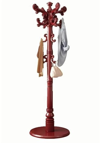 Porte-manteau classique en bois massif autoportant avec 14 crochets, porte-manteau en bois naturel avec base ronde solide, robuste et facile à assembler pour entrée (base ronde massive)