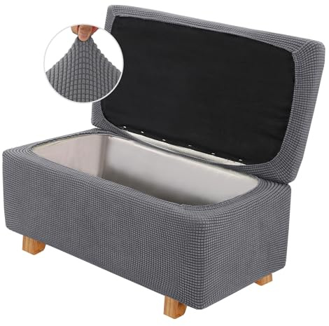 BXFUL 2 Stück Ottomane Schonbezug Hockerbezug, Stretch Falten Hocker Hussen für Fußhocker, Bezug Ottomane Abdeckung Überzug Hocker Protector Waschbar Hockerabdeckung (Large,Grau)