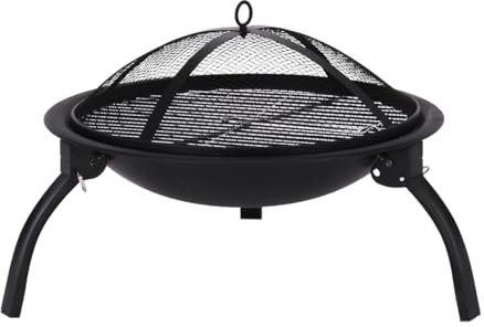 KONDELA Tragbare Feuerschale mit Grillrost und Funkenschutz | Feuerstelle für den Garten | 51 x 51 x 40 cm | Feuerkorb Outdoor | mit Grillplatte | Schwarz, Geschmiedetes Eisen/Stahl, 3,9 kg | Mildo