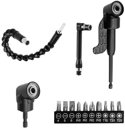 YZROHYI 14 PCS 105° Winkelschrauber Aufsatz,Winkelaufsatz Akkuschrauber Winkelgetriebe,Winkelbohrer,Flexible Welle Bohrmaschine Bithalter Winkelbohraufsatz,Bohrfutter Winkelschrauber Vorsatz Adapter