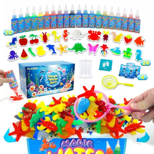 Flavery Magic Water Elf, 3D Aqua Gelz Set mit 20 Farben & 24 Formen, Wasserperlen Spielzeug, Bastelset Kinder ab 6 Jahre, Magic Jelly Kreativ Set für Kinder