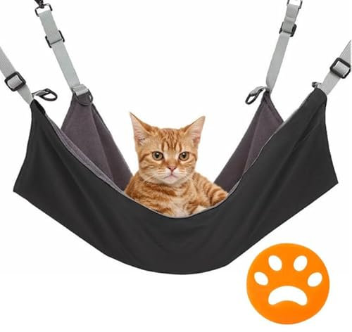 Anseom Hamaca para gatos suave, cama colgante lavable con removedor de pelo de mascotas para mascotas pequeñas, gatos, hurones, conejos, cobayas, chinchilla, 42 x 56 cm (negro)