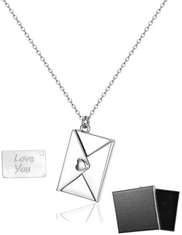 LEEQ Halskette mit Briefumschlag Anhänger Silber - Kette Gravur mit Liebesbrief geheimer Nachricht ”Love You” Personalisierte Anhänger Halskette für Valentinstag Muttertag Geburtstag