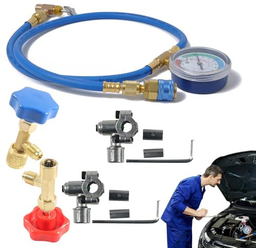 Kit De Recarga AC R134a | Recarga De Refrigerante R-134a Para Automóviles,Herramientas De Reparación Para Cableado Automotrico Y Hogar Con Detección De Fugas Y Enfriamiento Precisa