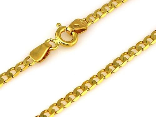 Sapphir Echtgold 14 kt 585 Gold Goldkette - Panzerkette Halskette Kette Collier Schmuck Gold Italienisch - Flach Panzer Unisex Diamantiert Goldkette 1,50 mm breit 45cm lange - inkl Zwei Luxusgeschenke