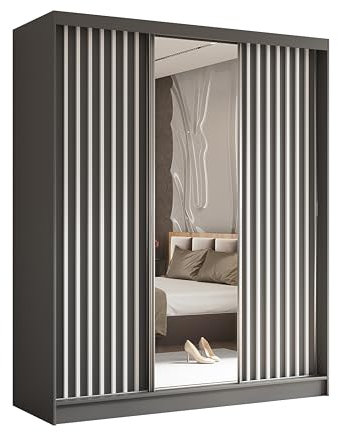 AXLIVING Cabinio Kleiderschrank Grau Weiß mit Spiegel 180 cm Breit