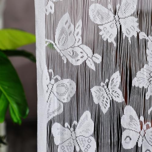 Blausky 1 Stück 1x2m(BxH) Schmetterlings Fadenvorhang,Fadengardine mit Löch Waschbar Türvorhang Insektenschutz Dekorative Gardine für Balkone Raumteiler Restaurant Türen Fenster,Weiß