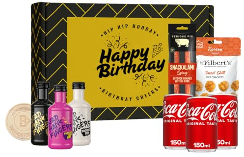 Dead Man’s Fingers Rum Happy Birthday Gift Set – 3 x 50ml Mini Rums (Passion Fruit, Coconut & Original Spiced), 3 x 150ml Coca-Cola Mixers & Mr Filbert’s Snacks | Spiced Rum Mini Gift Box