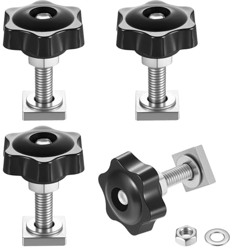 LYIMCHONG 4 Sets T-Nut Nutensteine M8 x 40mm, T-nut Nutsteine Adapter, T-Schrauben mit Sterngriffmutter M8 & Unterlegscheiben für Dachträger Adapter T Nuts Relingträger Dachbox Fahrradträger Schiene