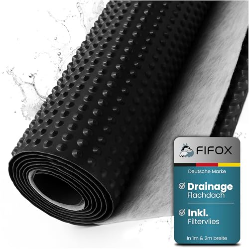 FIFOX Flachdach Drainage mit Wasserspeicher inkl. Filtervlies 1m x 3m - Noppenbahn mit Vlies für extensive Dachbegrünung - speichert ausreichend Feuchtigkeit & leitet überschüssiges Regenwasser ab