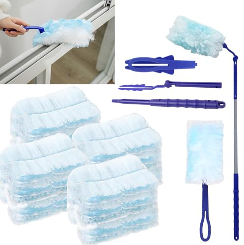 Flash Dust Magnet and Refills, Flash Magnetic Duster - Duster Refills, Long Short Handle - Extendable Static Duster for Home, Car & Office Cleaning(1 Long Handle, 1 Short Handle, 40 Duster Refills)
