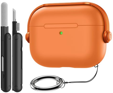 TiMOVO Hülle für AirPods Pro 3 (2025) mit sicherem Verschluss, Schutzhülle im Hartschalen Musik Headset Design für Apple AirPod Pro 3. Generation mit Reinigungsset und Schlüsselanhänger, Orange
