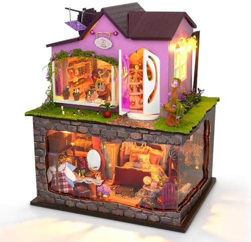 Cuteefun DIY Miniatur Puppenhaus Kit, mit Staubschutzhaube und LED Licht | zum BAU Miniatur Haus Selber Bauen, Kreative Bastelgeschenkidee, Wohndekoration (Zauberhütte)