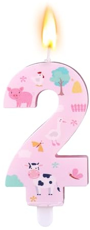 Pink Birthday Candle Number 2, Funny Pink 2nd Party Candle | Creative Cake Topper Decoration for Girls Two Birthday Celebration Cake Supplies (Farm Theme)