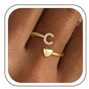 Fezodo Ring Damen Gold, 18K Gold Vergoldet Herz Ring mit Buchstaben Personalisiert Zirkonia Ringe Wasserfest Ringe Goldschmuck Valentinstag Geschenke für Frauen Freundin Mädchen