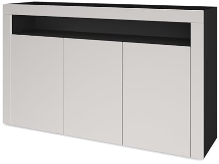 Vladon Sideboard Valencia, Kommode mit 3 Türen und 1 offenem Fach, Schwarz matt/Cashmere (155 x 92 x 40 cm)