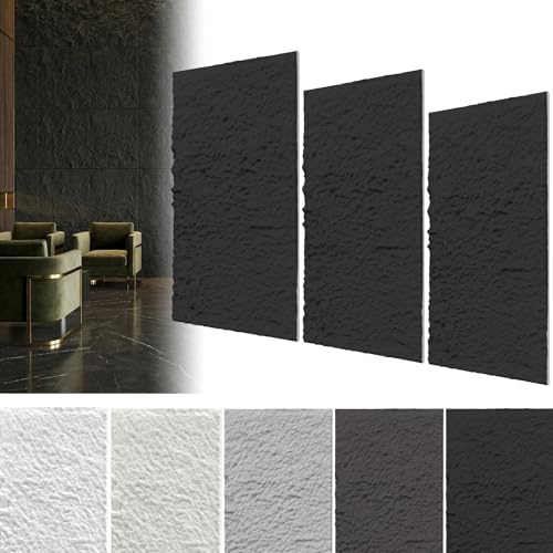 Froadp 3D Wandpaneele Steinoptik 120x60x3 cm 3 Stück PU Wandverkleidung Selbstklebend Steinwand Paneele Wasserdicht Wandverkleidung für Küche Bad Wohnzimmer Dekor Wandpaneel, Typ A - Tiefschwarz