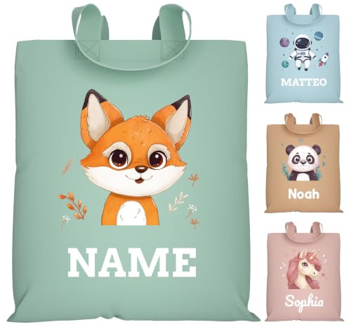 Bärenwerke Personalisierter Stoffbeutel mit Name & Motiv | 30x34 cm Baumwolltasche für Kindergarten & Kita | Individuelles Geschenk zur Einschulung