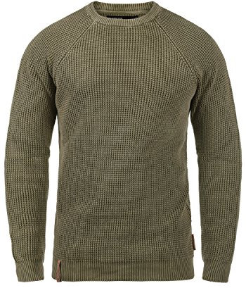 Indicode IDRockford Herren Pullover Strickpullover Grobstrick Pullover mit Rundhals-Ausschnitt Rippbündchen 100% Baumwolle Regular fit, Größe:2XL, Farbe:Dark Olive (644)