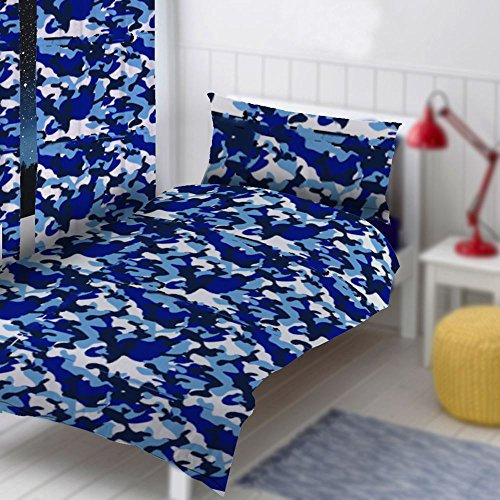 Zappi Co Blue Camo Camouflage Design Kinder Jungen Mädchen Schlafzimmer Bettbezug Bettwäsche-Sortiment - Jedes Element separat erhältlich (135 x 200 cm)