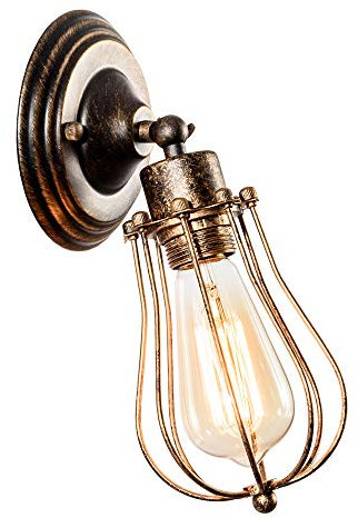 Industrieller Wandleuchter Vintage Beleuchtung Verstellbare Wandlampe Rustikaler Draht Metall Käfig Wandleuchte Edison Stil Antike Leuchte Verandaleuchte (ohne Glühbirne) (Bronze)