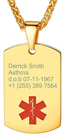 Custom4U Collar Medico Placa Personalizado Hombre Alerta Medica Acero Inoxidable 316L Colgante Identificativo ID Etiqueta Perro Textos Letras Nombres Grabados