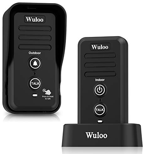 Wuloo Wireless Intercom Doorbells for Home Classroom, Intercomunicador Waterproof Electronic Doorbell Chime with 1/2 Mile Range 3 Volume Levels Rechargeable Battery (Black, 1&1)