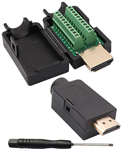 AAOTOKK HDMI Morsettiera a Vite Adattatore,Placcato in oro HDMI Maschio a 20 Pin/Vie Femmina Terminale a Saldare Modulo di Segnale Connettore Scheda di Breakoutless con Custodia (2 Pezzi/Maschio)
