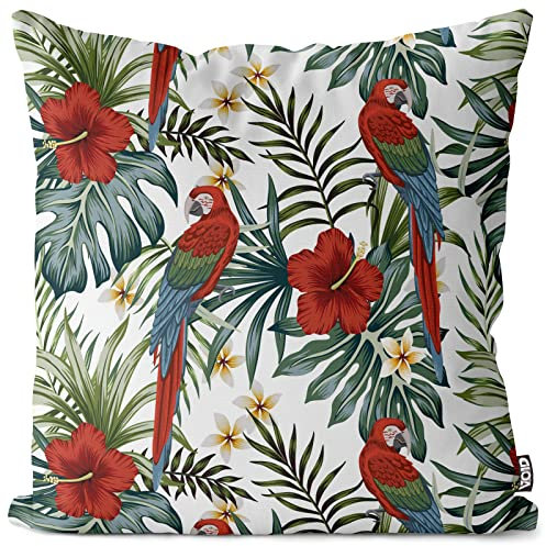 VOID Papagei Tropenwald Hibiskus Kissenbezug Kissenhülle Sofakissen Kissen Deko Outdoor-Kissen Dekokissen, Kissen Größe:40 x 40 cm