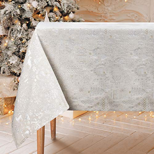 Viste tu hogar Mantel Navidad Hilo Dorado, Especial para Decoración Navideña y Cenas Familiares, etc, Diseño Moderno y Elegante, Fabricado en España, Gris Navidad, 140x250cm