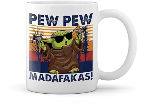 GR8Shop Pew Pew Madafakas Yoda With Gun Vintage Tasse blanche Café Mug