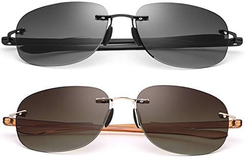 2 Pair Rimless Bifocal Reading Glasses UV400 Protection Sport Sunglasses Blue Light Blocking Lightweight Sun Readers for Unisex Men Women Outdoor Driving Safety Eyeglasses Tinted Lens Shades Eyewear