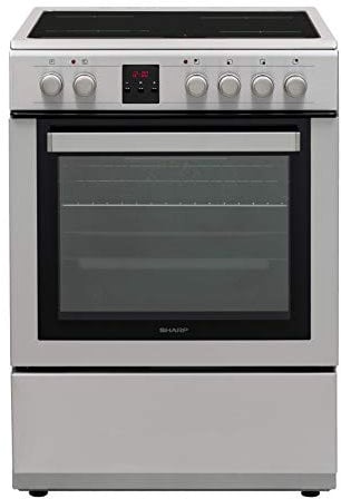 Sharp KF-76VDD19I-DE Elektro-Standherd mit Glaskeramik-Kochfeld, 60 cm, 69 L Garraumvolumen, 9 Beheizungsarten mit Turbo-Heißluft, Elektronische Zeitschaltuhr, Geschirrschublade, Edelstahl