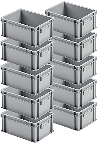 BRB 10x Eurobehälter mit 2 Griffleisten, LxBxH 400x300x175 mm, grau