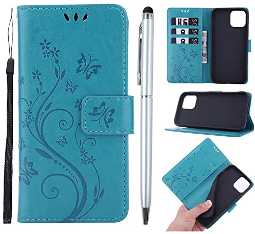 MOTIKO Phone Case for iPhone 13 pro, Premium PU Leather Flip Embossed Butterfly Case Shockproof Slim Protective Bumper Wallet Case for iPhone 13 pro with Kickstand Card Holder Lanyard & One Touch Pen