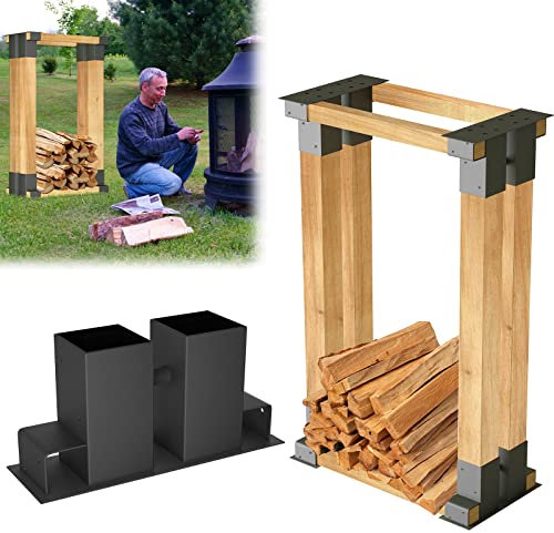 Aufun Holzstapelhilfe 4er Set, stabile Holzstapelhalter für Kaminholz Brennholz Stapelhilfe verzinkt Feuerholz (4 Stück, Schwarz)