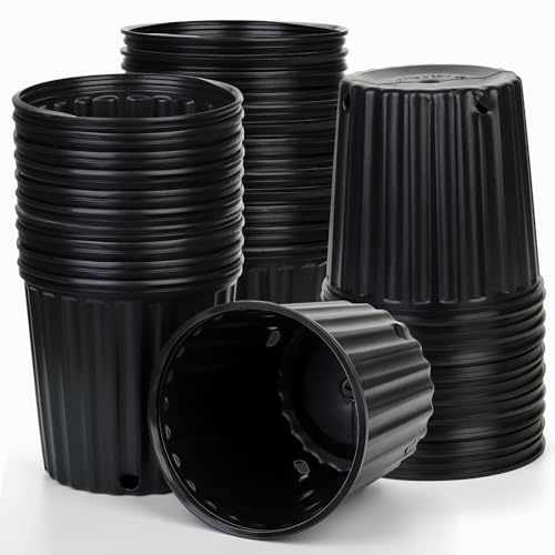 Elsjoy 50 Pack 18cm Plastic Nursery Pots, 1 Gallon Thickened Seed Starting Pots with Drainage Holes - Flexible Seedling Containers for Cuttings, Plants, Flowers, Herbs, Vegetables, Garden
