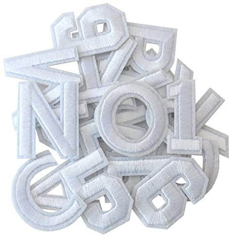 GYGYL 72 Pieces Iron on Letters and Numbers Patches, White Letter Patches Alphabet Embroidered Patch A-Z, Numbers 0-9 Applique for Clothes, Dress, Hat, Socks, Jeans, DIY Accessories
