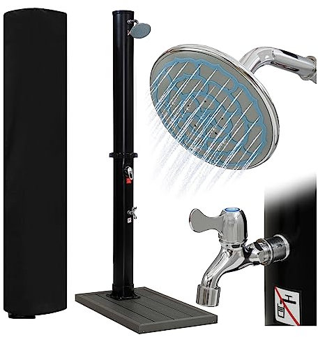 STILISTA Solardusche 35 l, Wasserhahn, Schlauchanschluss mit Bodenelement, Farbwahl, schwarz