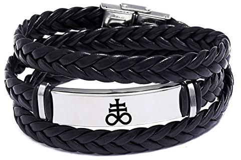 Stilvolles Geflochtenes Leder Armband, Ankh/Auge des Horus/Böser Blick/Dreifachmond/WWJD/Kreuz/Wikinger Amulett Symbol Armreif, ReligiöserHeidnischer Talisman Symbolischer Schmuck für Männer Frauen
