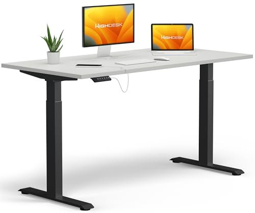 KRIEG HighDesk Basic Höhenverstellbarer Schreibtisch 140 x 80 cm I Schwarz + Weiß - Elektrischer Sitz- & Stehtisch mit Tischplatte - Stehschreibtisch Elektrisch Höhenverstellbar