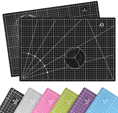 BASE DE CORTE QUIJOTE PAPER WORLD - Tamaño A3, 6 colores básicos, Patchwork, Guías de corte, cicatrización rápida, 3mm espesor, planchas para cortar - NEGRO 1 UNIDAD